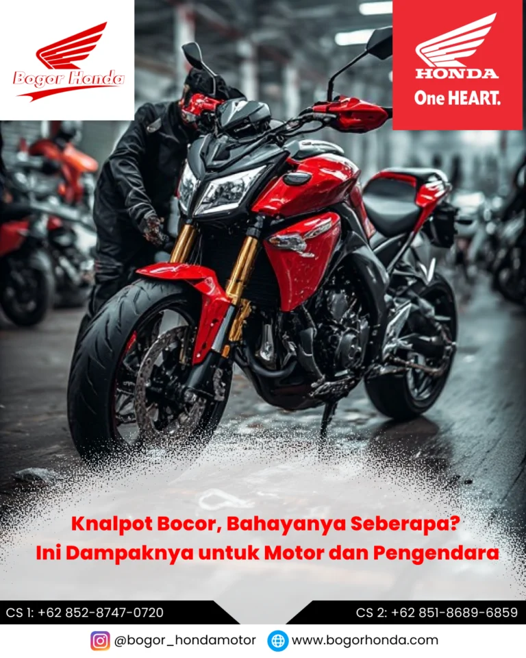 Knalpot motor Honda mengalami kebocoran dan diperiksa teknisi bengkel resmi – bogorhonda.com