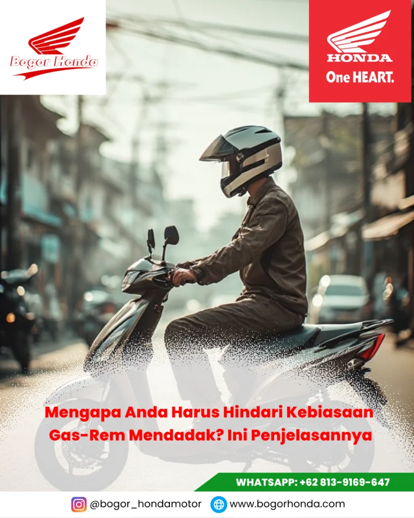 Ilustrasi kampas rem motor Honda yang aus akibat sering melakukan pengereman mendadak di jalan raya.
